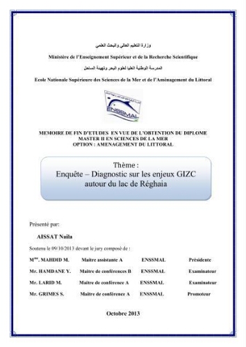 Enquête - diagnostic sur les enjeux GIZC autour du lac de Réghaia: Enquête - diagnostic sur les enjeux GIZC autour du lac de Réghaia: