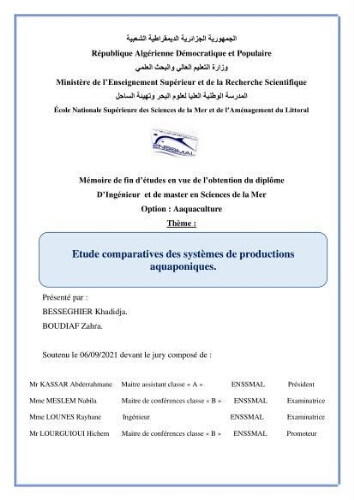 Etude Comparatives Des Systémes de porductions aquaponiques Etude Comparatives Des Systémes de porductions aquaponiques