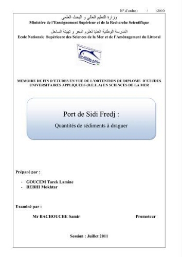 Port de Sidi fredj: quantité de sédiments à draguer Port de Sidi fredj: quantité de sédiments à draguer