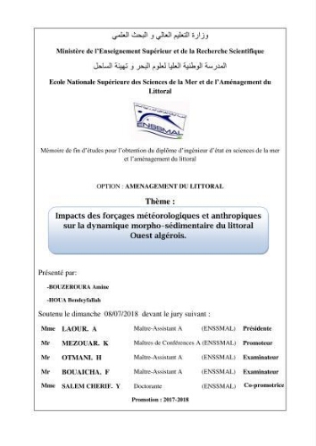 Impact des forçages météorologiques et anthropiques sur la dynamique morpho-sédimentaire du littoral Ouest Algérois Impact des forçages météorologiques et anthropiques sur la dynamique morpho-sédimentaire du littoral Ouest Algérois