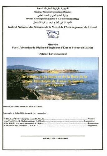 Inventaire de la faune et de la flore de la zone intertidale de l'anse de Kouâli (W.Tipaza): Inventaire de la faune et de la flore de la zone intertidale de l'anse de Kouâli (W.Tipaza):