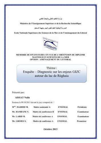 Enquête - diagnostic sur les enjeux GIZC autour du lac de Réghaia Enquête - diagnostic sur les enjeux GIZC autour du lac de Réghaia