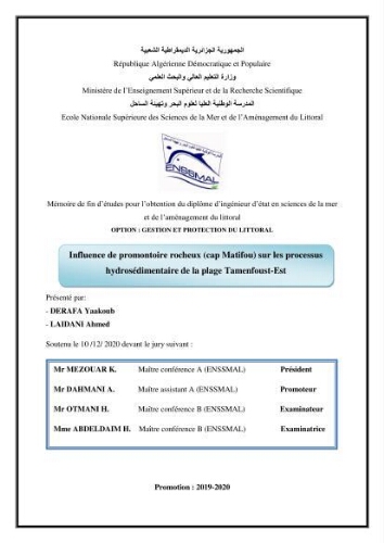 Influence de promontoire rocheux (cap Matifou) sur les processus hydrosédimentaire de la plage Tamenfoust-Est Influence de promontoire rocheux (cap Matifou) sur les processus hydrosédimentaire de la plage Tamenfoust-Est