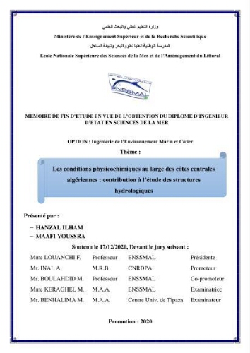 Les conditions physicochimiques au large des côtes centrales algériennes: contribution à l’étude des structures hydrologiques Les conditions physicochimiques au large des côtes centrales algériennes: contribution à l’étude des structures hydrologiques