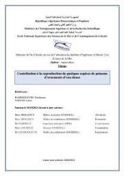 Contribution à la reproduction de quelques espèces de poissons d’ornements d’eau douce :