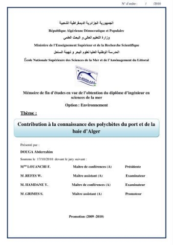 Contribution à la connaissance des polychètes du port et de la baie d'Alger: Contribution à la connaissance des polychètes du port et de la baie d'Alger:
