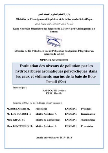 Evaluation des niveaux de pollution par les hydrocarbures aromatiques polycycliques dans les eaux et sédiments marins de la baie de Bou- Ismail (Est): Evaluation des niveaux de pollution par les hydrocarbures aromatiques polycycliques dans les eaux et sédiments marins de la baie de Bou- Ismail (Est):