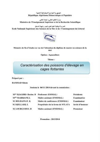 Caractérisation des poissons d'élevage en cages flottantes: Caractérisation des poissons d'élevage en cages flottantes: