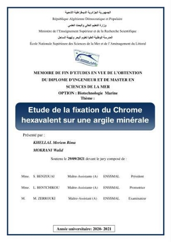 Etude de la fixation du chrome hexavalent sur une argile minérale Etude de la fixation du chrome hexavalent sur une argile minérale